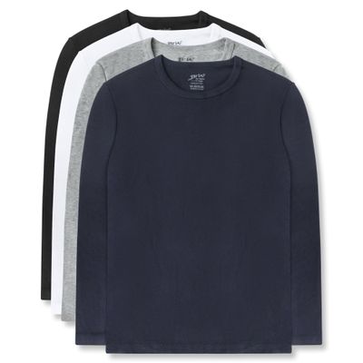 Brix Boys' Long Sleeve Tees - Tagless Crewneck Cotton Soft 4-pk Shirts. 2-20 (as1, Age, 1_Year, 2_Years, White, Navy, Black, Grey)