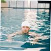 Kisangel Elastic Swim Cap for Men Women Rubber Swimming Accessory Comfortable and Sturdy Swimming Hat in White view 4