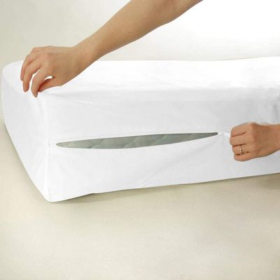 Devi Bedding : Zipper Fitted Sheet Easy to Change, Fold & Wash 100% Cotton 500 TC  6" Deep Pockets 1 Pc. Cal-King Size Sheet  Solid White