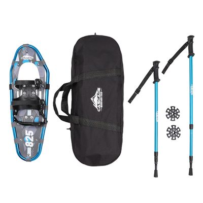 Lightweight Aluminum Frame Snowshoes with Dual Ratchet Bindings, Nylon Heel Strap, HDPE Decking, Includes Heavy Duty Carry Bag, Available in Adult and Kids Sizes, 19", Blue, Snowshoe Kit
