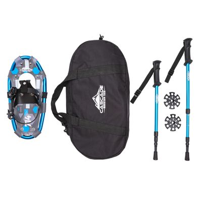 Lightweight Aluminum Frame Snowshoes with Dual Ratchet Bindings, Nylon Heel Strap, HDPE Decking, Includes Heavy Duty Carry Bag, Available in Adult and Kids Sizes, 14", Blue, Snowshoe Kit