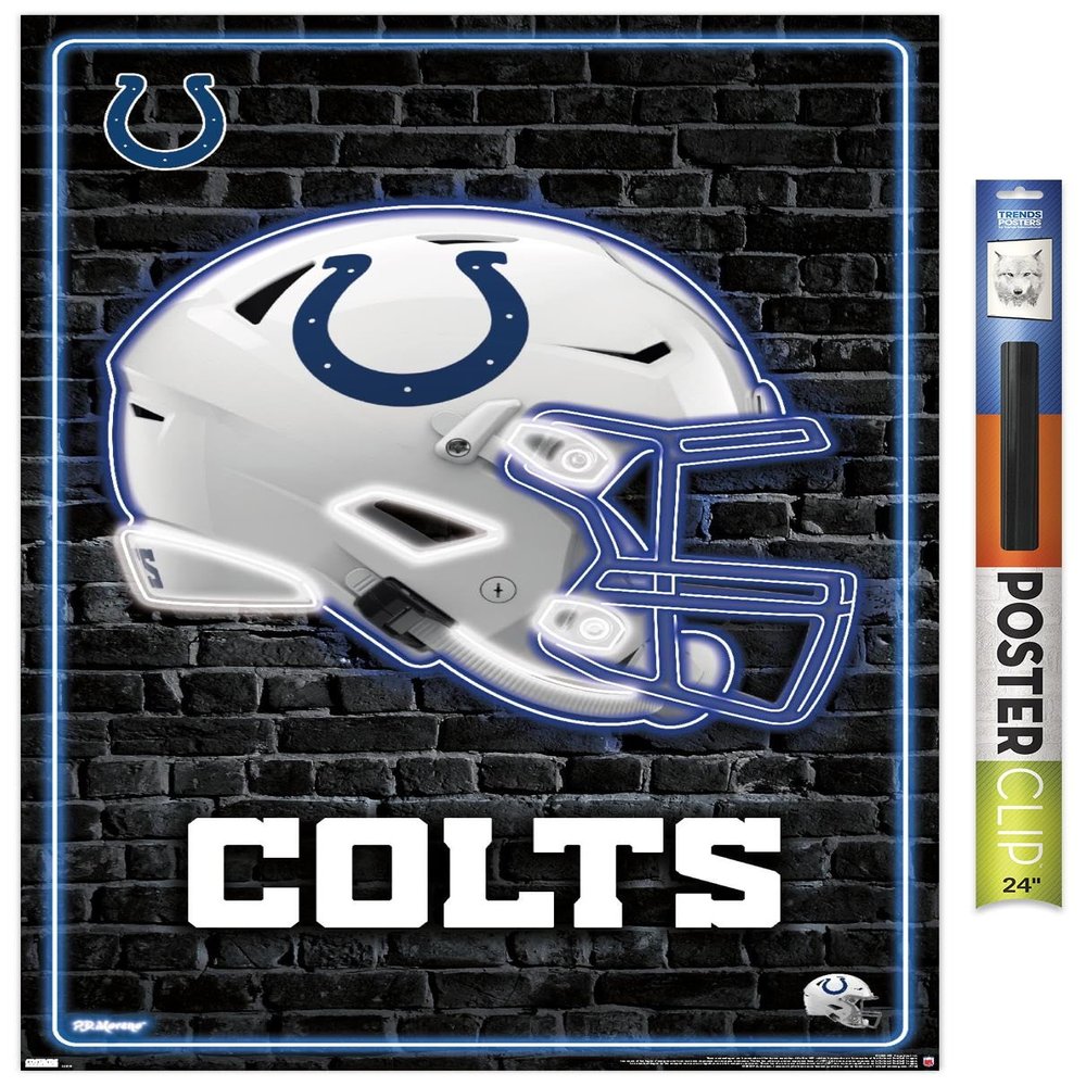 Trends International NFL Indianapolis Colts - Neon Helmet 23 Wall Poster, 34L x 22.4W, Poster & Clip Bundle