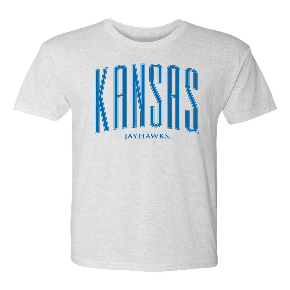 CornBorn Kansas Mens Apparel - Premium Tri-Blend Tall Kansas Small Jayhawks - White - Medium