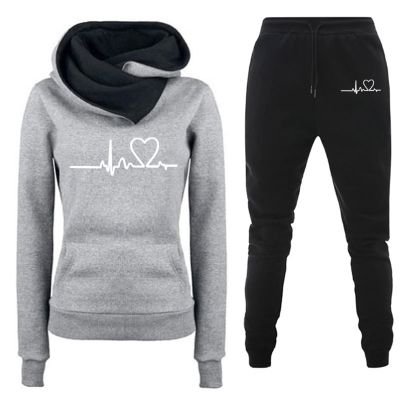 Women Fashion Hoodie Casual Two Piece Set Sweatshirt Graphic Pullover Pocket Jogger Pants Sweatsuit Fall Clothes