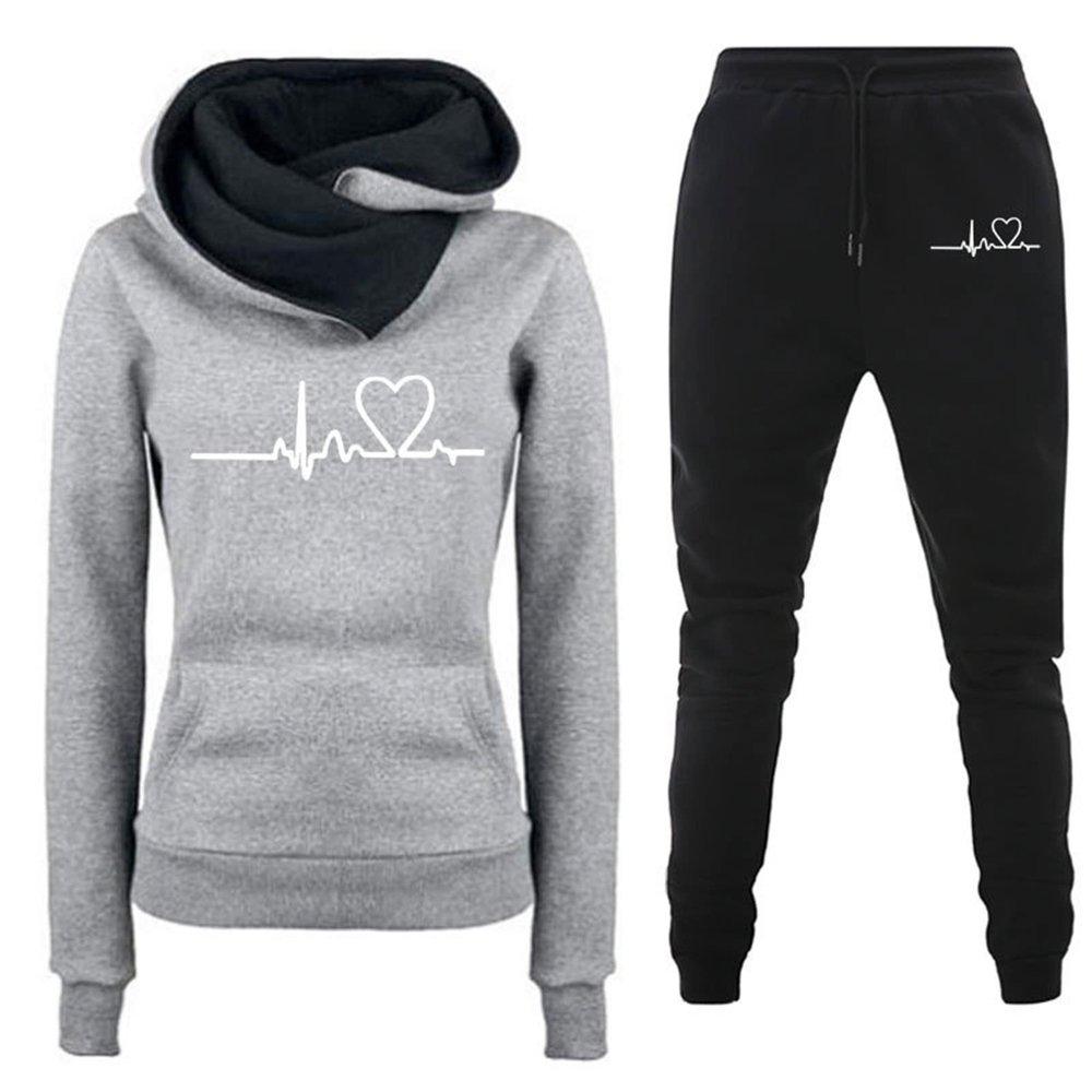 Women Fashion Hoodie Casual Two Piece Set Sweatshirt Graphic Pullover Pocket Jogger Pants Sweatsuit Fall Clothes