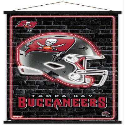Trends International NFL Tampa Bay Buccaneers - Neon Helmet 23 Wall Poster with Magnetic Frame, 34L x 22.4W, Print and Black Hanger Bundle