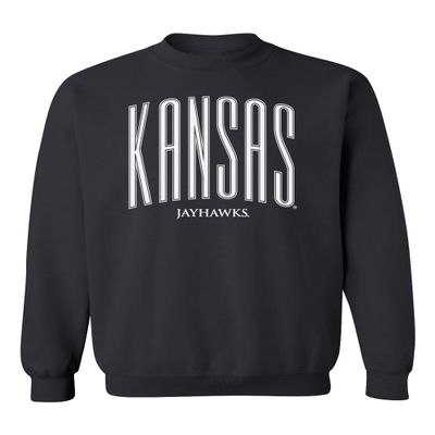 CornBorn University of Kansas Sweatshirt - Crewneck Fleece Tall Kansas Small Jayhawks - Black - Large
