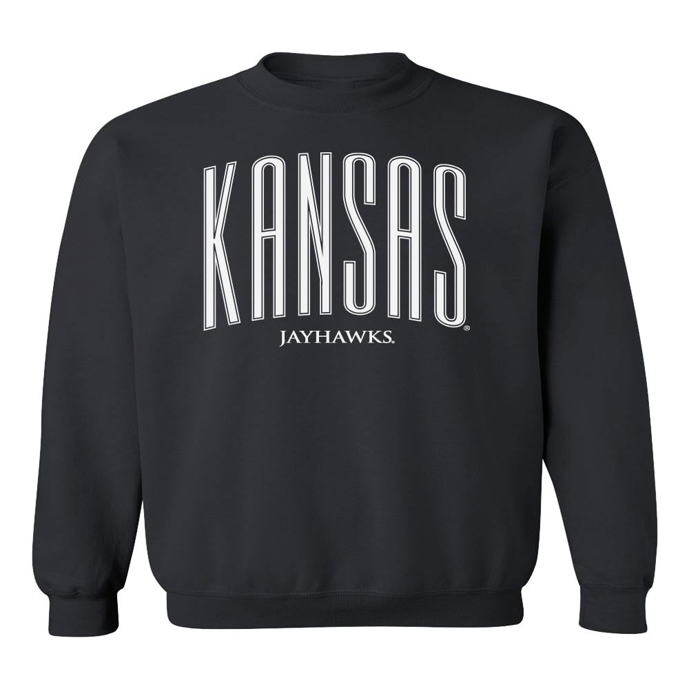 CornBorn University of Kansas Sweatshirt - Crewneck Fleece Tall Kansas Small Jayhawks - Black - Large