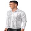 dPois Men Long Sleeve Shiny Sequin Shirts Latin Jazz Dancewear Stage Performance Costume Fancy Shirt Top White Small view 3