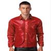 dPois Men Long Sleeve Shiny Sequin Shirts Latin Jazz Dancewear Stage Performance Costume Fancy Shirt Top Red Small view 1