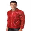 dPois Men Long Sleeve Shiny Sequin Shirts Latin Jazz Dancewear Stage Performance Costume Fancy Shirt Top Red Small view 3