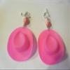 Screwback Earrings, Big Bold Light Weight 3.5" Cowgirl Barrel Racer Rodeo Queen Western Cowgirl Hot Pink Hat with Pink and White Cow Spots Bling Non Pierced Earrings + GIFT BAG view 4