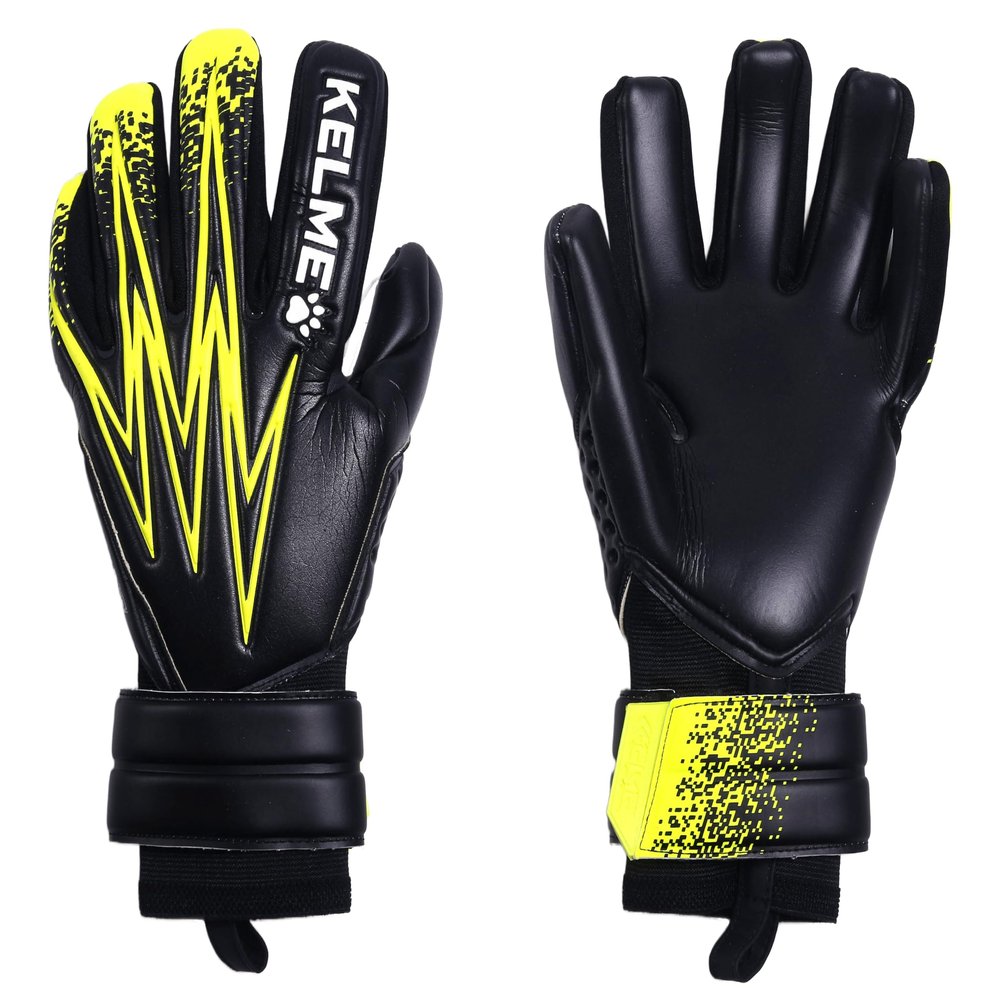 KELME Soccer Goalkeeper Gloves, Professional Goalie Glove, Unisex, Super Grip Latex, Finger Protection (Black/Yellow, 5)