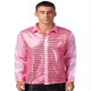 dPois Men Long Sleeve Shiny Sequin Shirts Latin Jazz Dancewear Stage Performance Costume Fancy Shirt Top Pink Small view 1