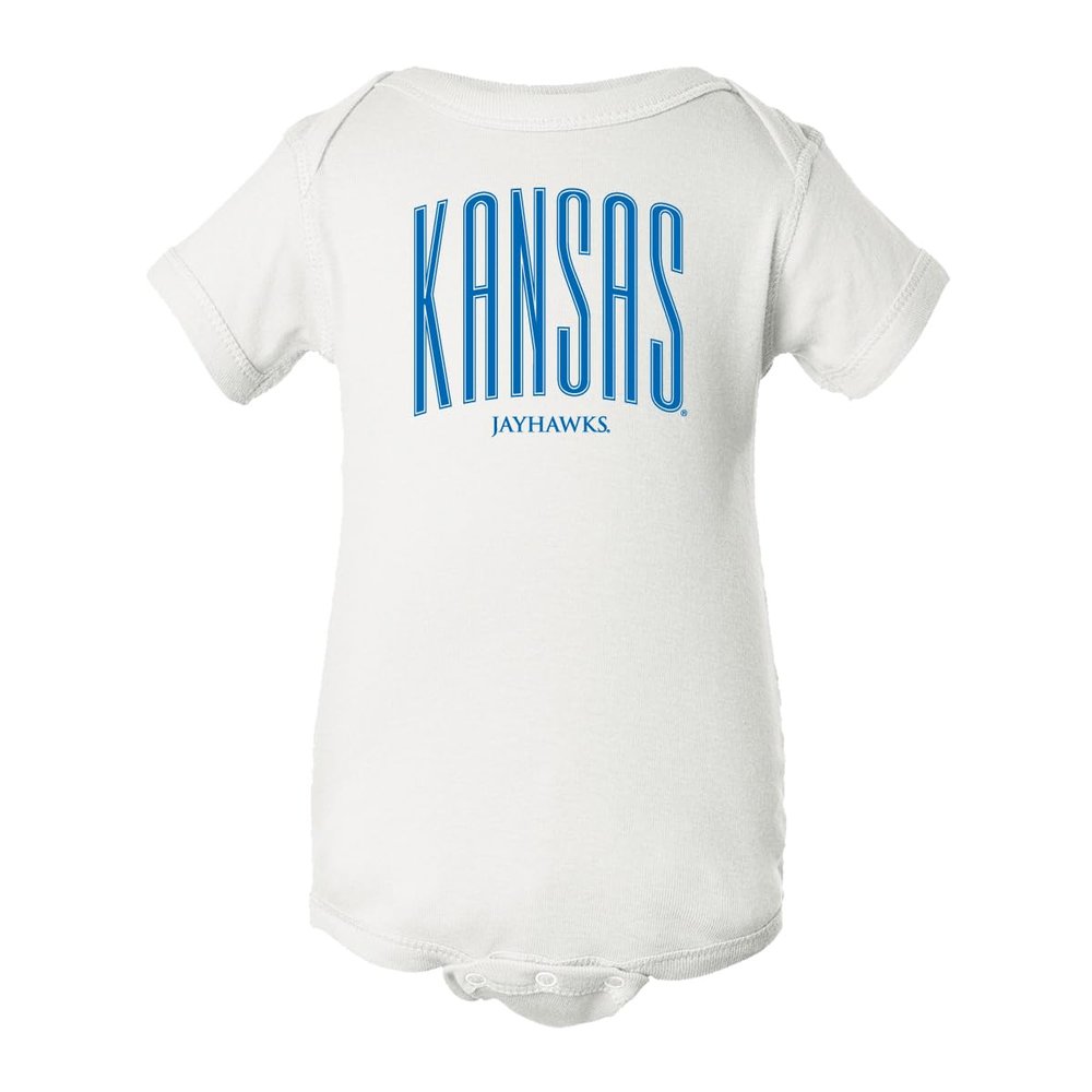 CornBorn Kansas Jayhawks Onesie - Tall Kansas Small Jayhawks - White - 12M