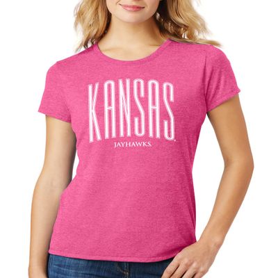 CornBorn Kansas T-Shirt - Women's Premium Tri-Blend Tall Kansas Small Jayhawks - Pink - Large