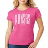 CornBorn Kansas T-Shirt - Women's Premium Tri-Blend Tall Kansas Small Jayhawks - Pink - Large view 1