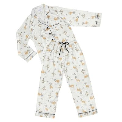 Bella Sleep + Spa Christmas Pajamas for Women - 2-Piece Long Sleeve Full Length Satin Pajama Set, Small, Oh Deer