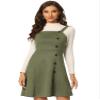 Allegra K Women's Faux Suede Button Decor A-Line Mini Overall Dress Large Army Green view 1