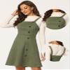 Allegra K Women's Faux Suede Button Decor A-Line Mini Overall Dress Large Army Green view 2