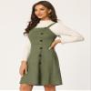 Allegra K Women's Faux Suede Button Decor A-Line Mini Overall Dress Large Army Green view 4