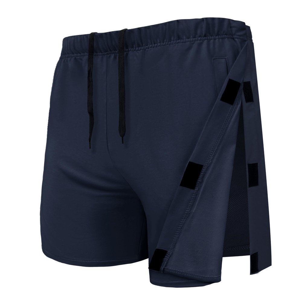 Unisex Hip Knee Surgery Recovery Shorts Men Tear Away Short Pant Breakaway 2 Sides Snap Shorts Adaptive Clothing Women Navy XXL