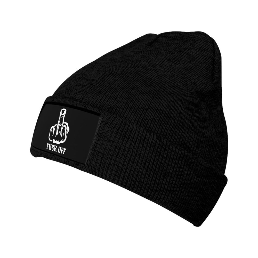 Fu-ck Off Middle Finger Knit Hat Soft Classic Stretchy Ski Beanie Cap Black Winter Warm Stocking Hats for Women Men