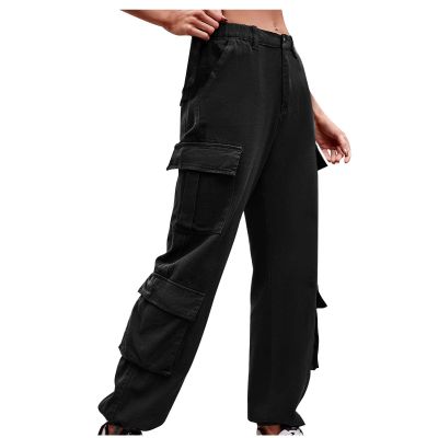 XUNRYAN Cargo Pants Womens High Waist Parachute Pants Multi Pockets Hippie Joggers Streetwear 2023 Fall Fashion Clothes