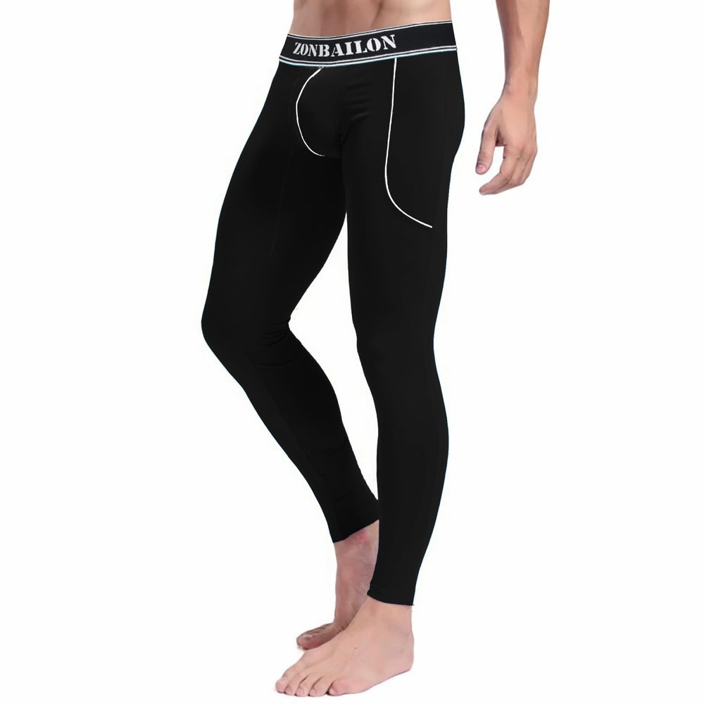 SUMABA Long Johns for Men Thermal Underwear Base Layer Pants Cold Whether Mens Heated Thermal Leggings Lightweight Thights Black Size 2XL