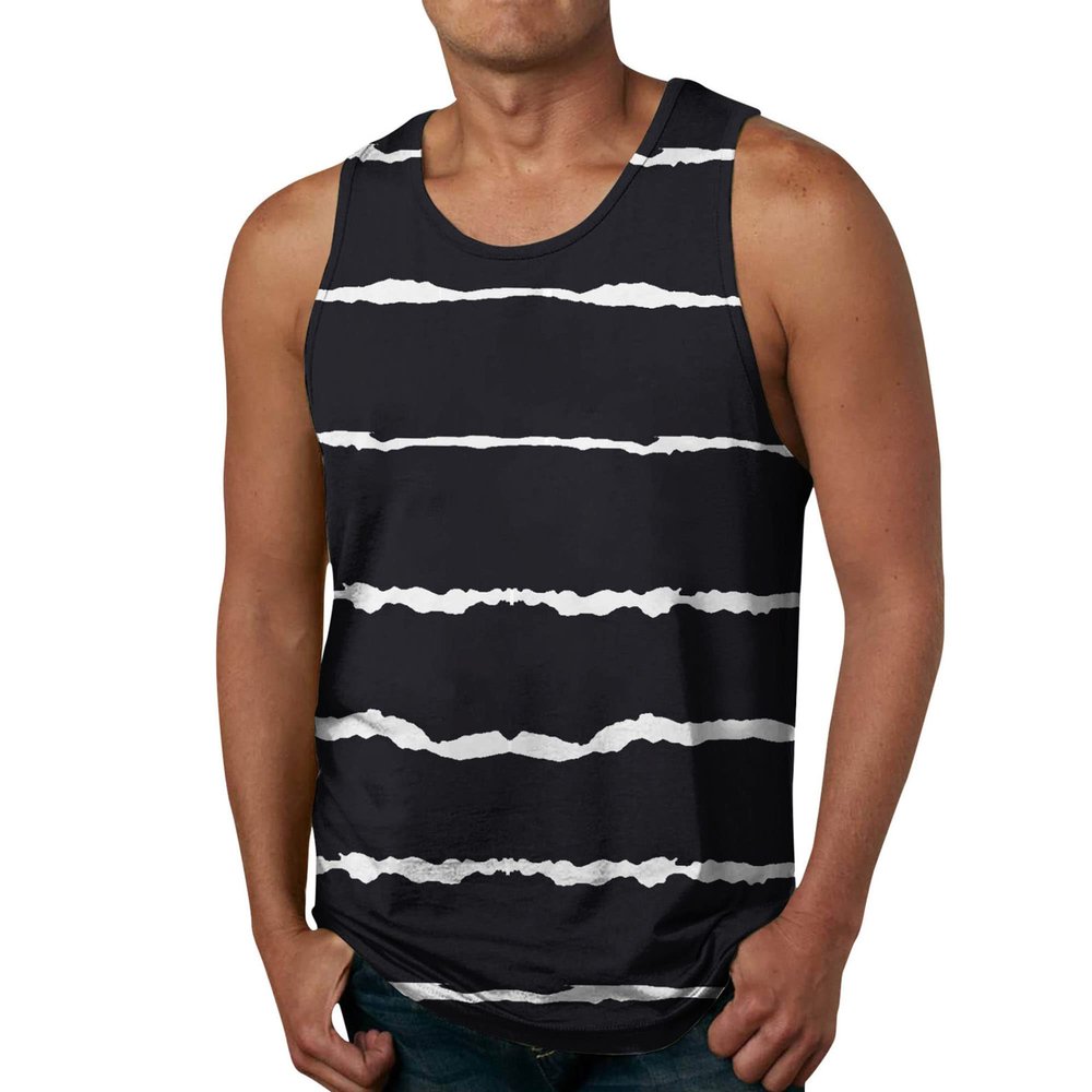 Maiyifu-GJ Men's Contrast Sports Sleeveless Tank Top Summer Vacation Vest With Hem Casual Beach Loose Printed Undershirt (Black,Large)