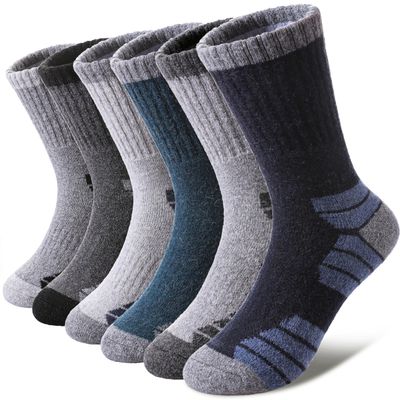 LINEMIN Kids Merino Wool Hiking Socks Toddlers Boys Girls Winter Warm Thick Thermal Boot Cushion Crew Socks 6 Pairs (8-12 Years, Darkcolor Hiking Socks)