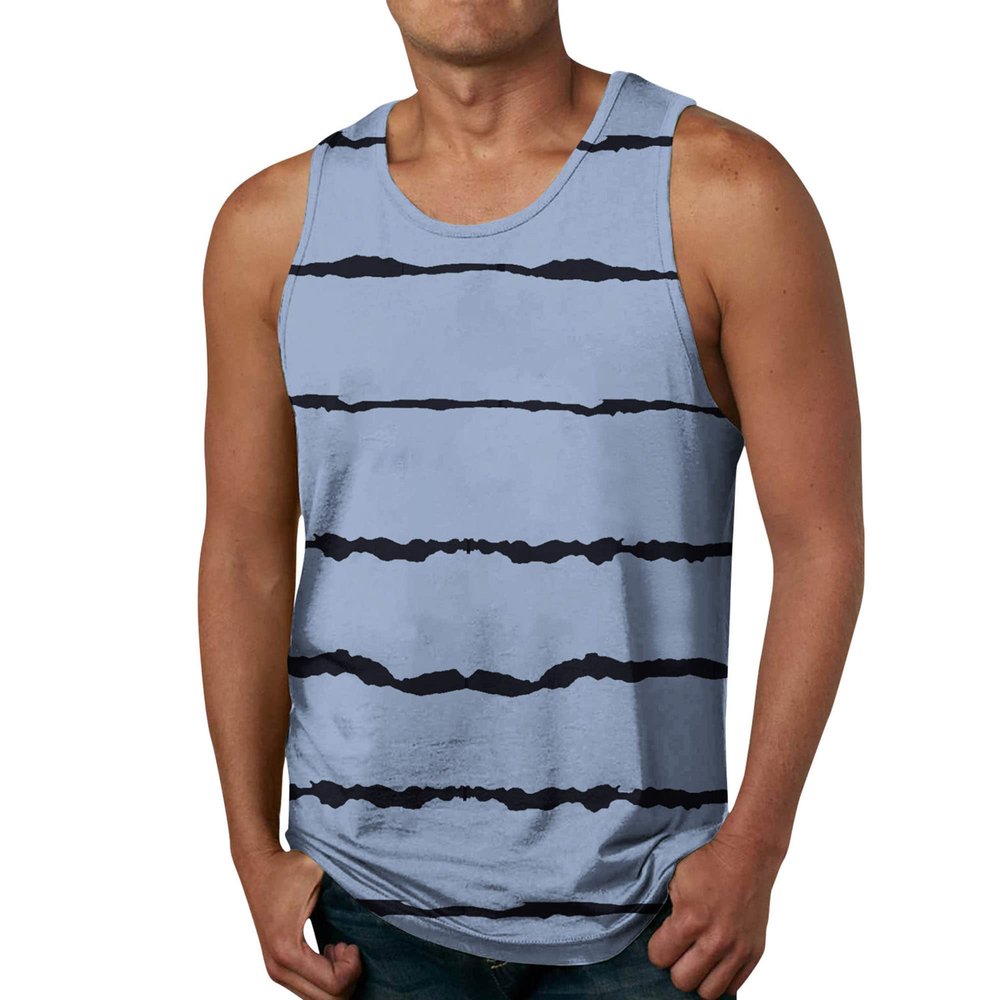 Maiyifu-GJ Men's Contrast Sports Sleeveless Tank Top Summer Vacation Vest with Hem Casual Beach Loose Printed Undershirt (Blue1,Medium)