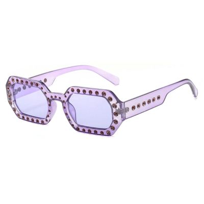 willochra Square Diamond Sunglasses Women Retro Small Frame Sun Glasses Party Festival Rhinestone Sunglasses (purple)
