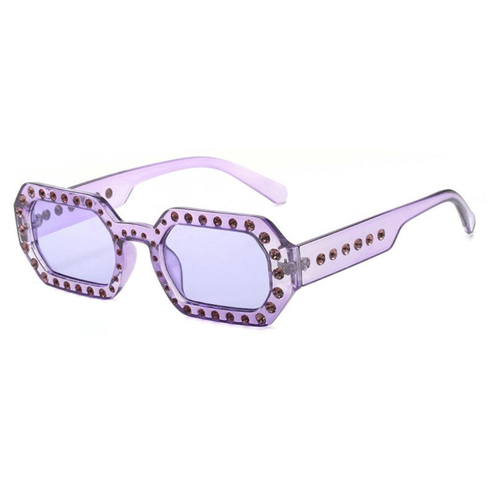 willochra Square Diamond Sunglasses Women Retro Small Frame Sun Glasses Party Festival Rhinestone Sunglasses (purple)