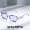 willochra Square Diamond Sunglasses Women Retro Small Frame Sun Glasses Party Festival Rhinestone Sunglasses (purple) view 3