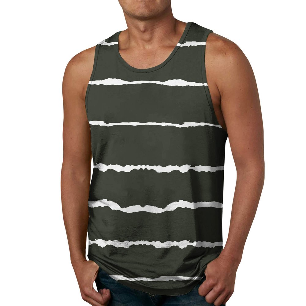 Maiyifu-GJ Men's Contrast Sports Sleeveless Tank Top Summer Vacation Vest With Hem Casual Beach Loose Printed Undershirt (Grey,Large)