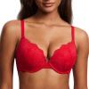 DOBREVA Women's Push Up Lace Bra Underwire Plunge Full Coverage Bras Sexy Plus Size Support Lipstick Red 36DD view 1
