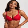DOBREVA Women's Push Up Lace Bra Underwire Plunge Full Coverage Bras Sexy Plus Size Support Lipstick Red 36DD view 2