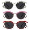 3pcs Luxury Diamond rhinestone bling party Sunglasses for women Large round Oversized Shinny Big alloy Frame Eyewear (3pcs-red&Pink&white)