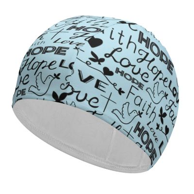 Faith, Hope and Love with Cross and Hearts Adult Swim Caps Durable Bathing Cap Swimming Hats for Women Men