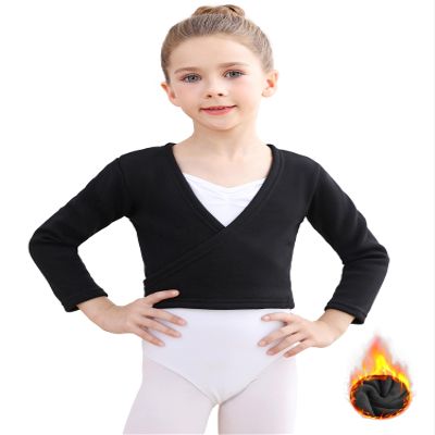 Ballet Wrap Top Girls Ballerina Sweater Fleece Dance Shrug Cardigan Long Sleeve Black Large
