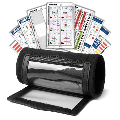 1NMORE 5v5, 7v7 Football Wristbands with Playbook System, Quarterback Wrist Coach for Youth, Flag Football Wrist Bands with Plays Stickers & PVC Cards (Black, 5 on 5)