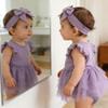 Baby Girl Ruffle Sleeve Romper Dress Infant Jumpsuit Tutu Skirt Set Newborn Princess Tulle Dresses Headband Outfit (Purple-Sleeveless, 12-18 Months) view 4
