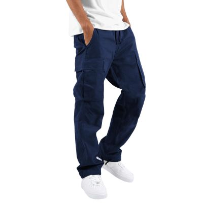THWEI Mens Cargo Pants Casual Joggers Athletic Pants Cotton Loose Straight Sweatpants Navy M
