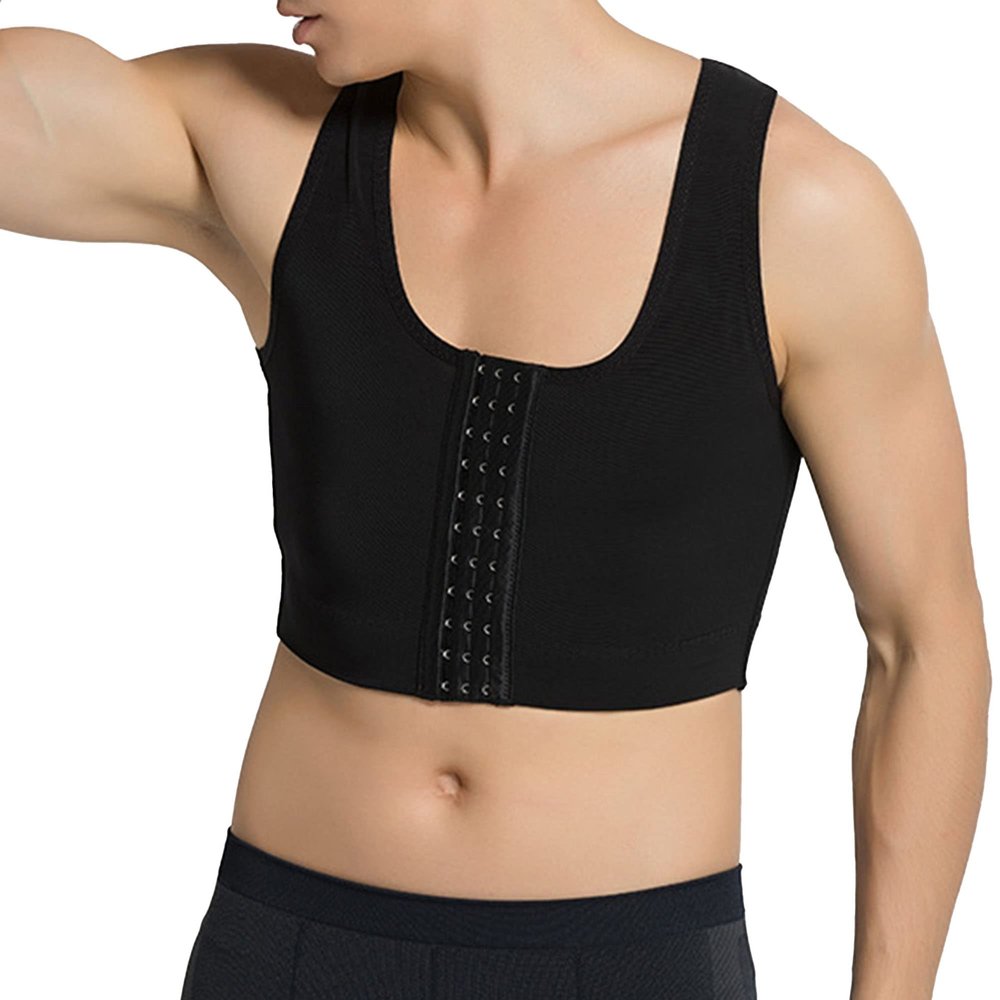 Maiyifu-GJ Men's Chest Vest Flat Corset Tank Top Clasp Bust Corset Rows Shapewear Compression Body Shaper Vest (Black,X-Large)