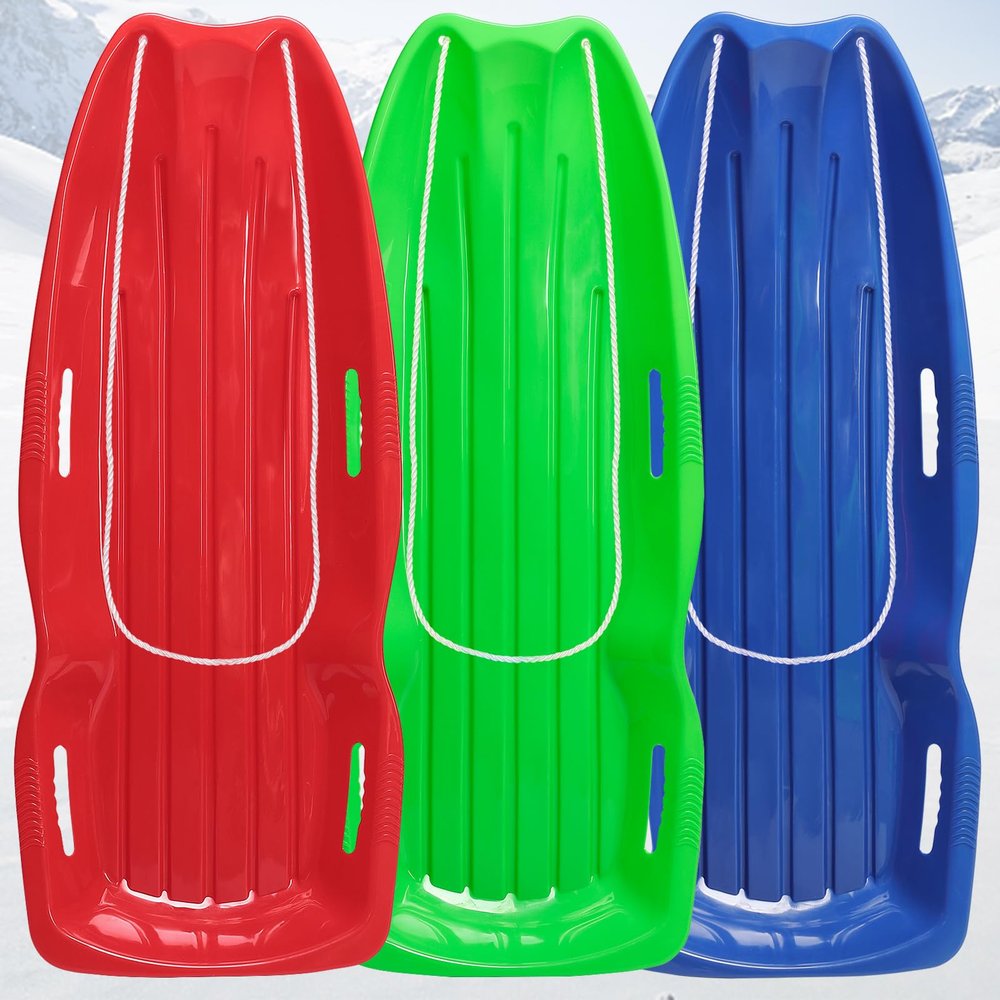 3Pack Plastic Snow Sled for Kids & Adults - 46.5"  19" Downhill Toboggan Snow Sled with Pull Rope & Handles- Flexible Toboggan Sleds Winter Snow Sledding for Outdoor, L