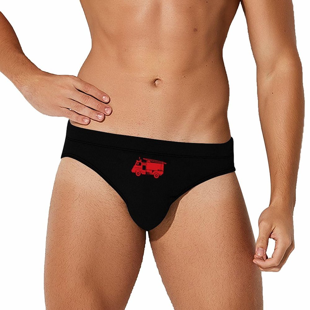 Firefighter Fire Truck Mens Swimming Trunks Sexy Low Rise Swim Briefs Bikini Swimsuit Swimwear Bathing Suit S