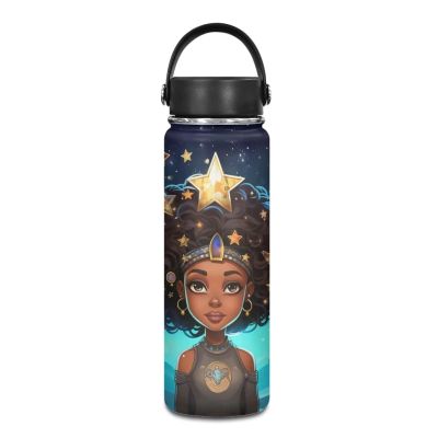 ZOUTAIRONG African Princess Insulated Water Bottle 18 oz Stainless Steel Bottle Reusable Wide Mouth African American Girl Water Bottle with Handle Thermal Mug Sports Water American Girl