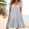 Akivide Women Casual Boho Short Sleeve Maxi Dress with Pocket Summer Loose Button Up Stripped Plus Size Flowy Beach Long Tshirt Dress 2024 view 2