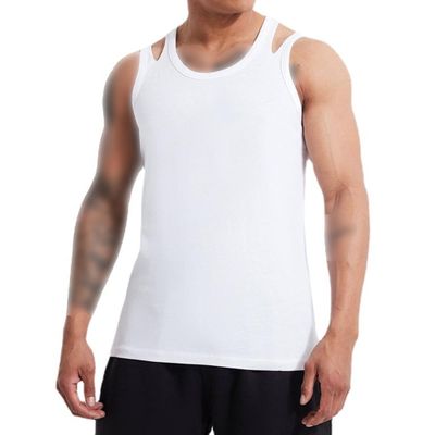 Maiyifu-GJ Men's Sleeveless Irregular Muscle Fitness Shirts Sexy Cutout Compression Tank Tops Workout Bodybuilding Undershirt (White,XX-Large)